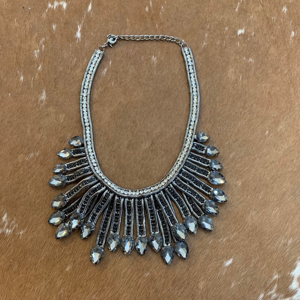 Rhinestone Necklace, NWOT Black, Silver, Gray